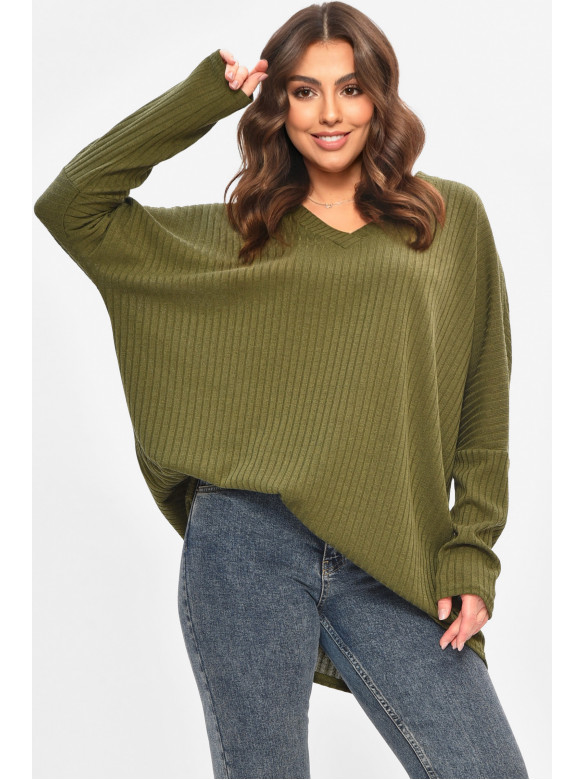 Кофта жіноча однотонна напівбатальна зеленого кольору 208115C