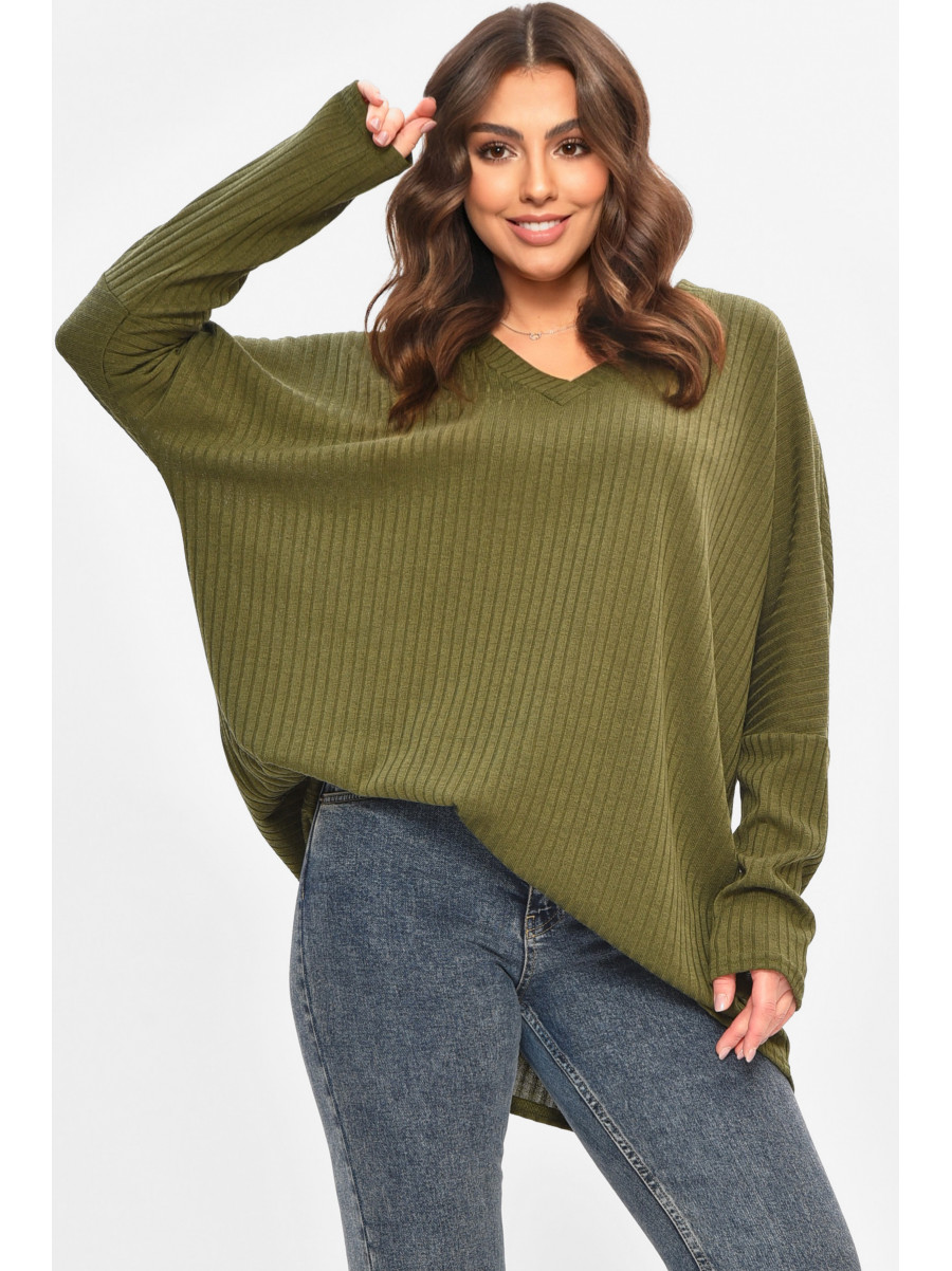 Кофта жіноча однотонна напівбатальна зеленого кольору 208115C