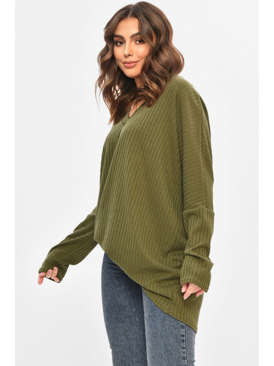 Кофта жіноча однотонна напівбатальна зеленого кольору 208115C