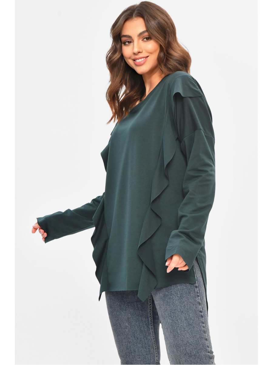 Кофта жіноча однотонна напівбатальні темно-зеленого кольору 8155 208120C