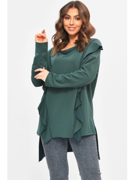 Кофта жіноча однотонна напівбатальні темно-зеленого кольору 8155 208121C Кофта жіноча однотонна напівбатальні темно-зеленого кольору 8155 208121C
