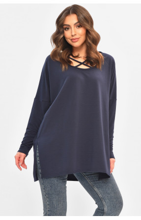 Кофта жіноча однотонна напівбатальна темно-синього кольору 208123C