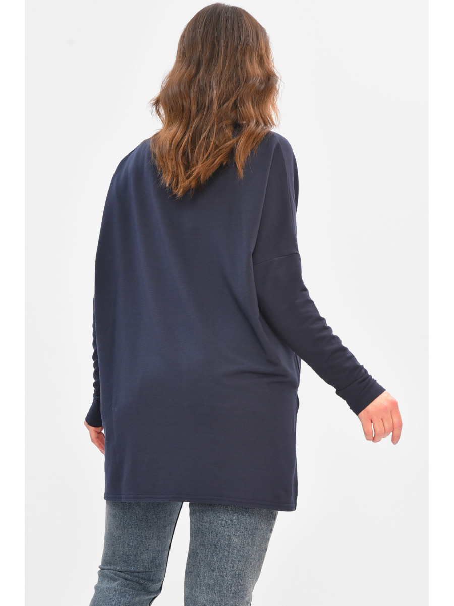Кофта жіноча однотонна напівбатальна темно-синього кольору 208123C