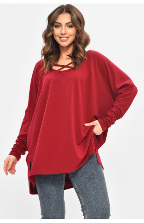 Кофта жіноча однотонна напівбатальна бордового кольору 208124C