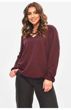 Кофта жіноча однотонна напівбатальна бордового кольору 208125C Кофта жіноча однотонна напівбатальна бордового кольору 208125C