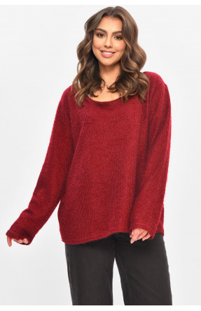 Кофта жіноча однотонна напівбатальна бордового кольору 208128C Кофта жіноча однотонна напівбатальна бордового кольору 208128C