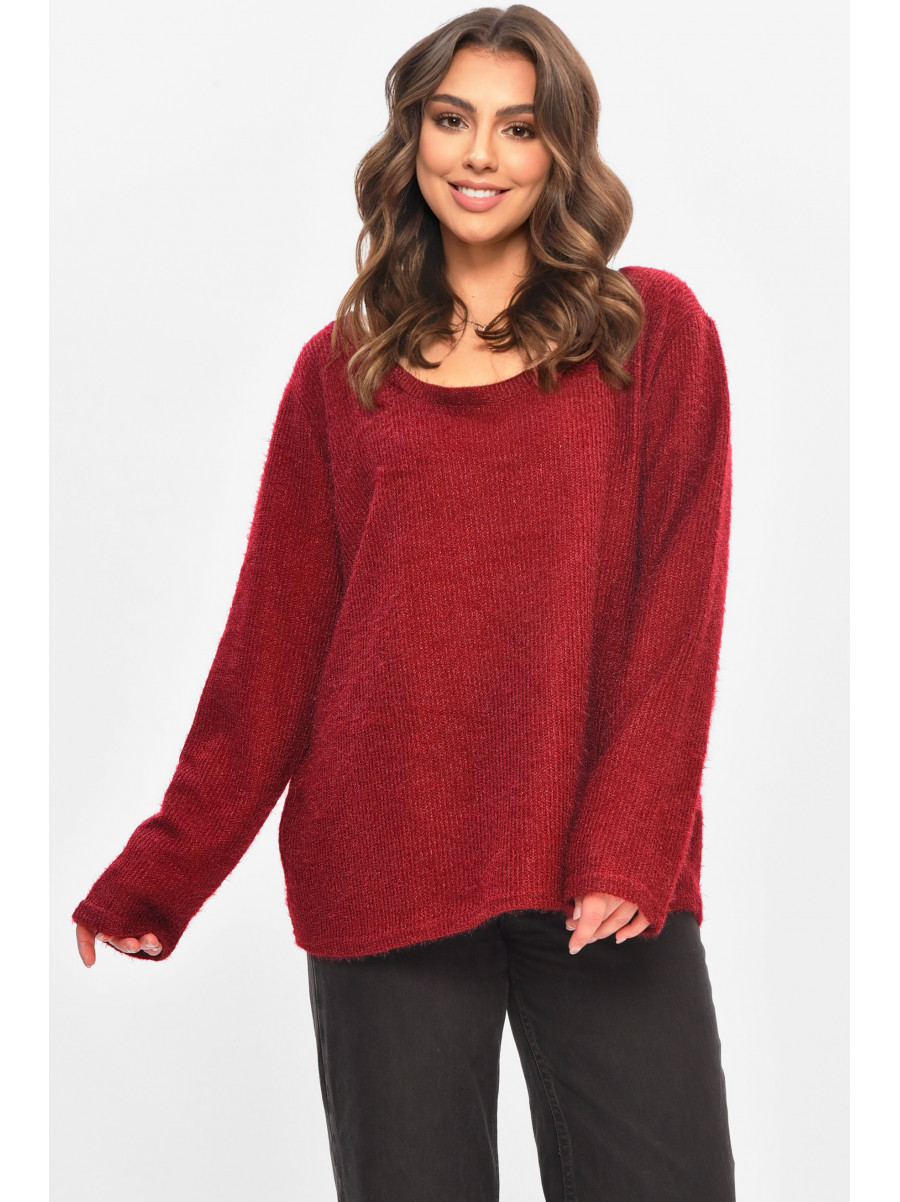 Кофта жіноча однотонна напівбатальна бордового кольору 208128C