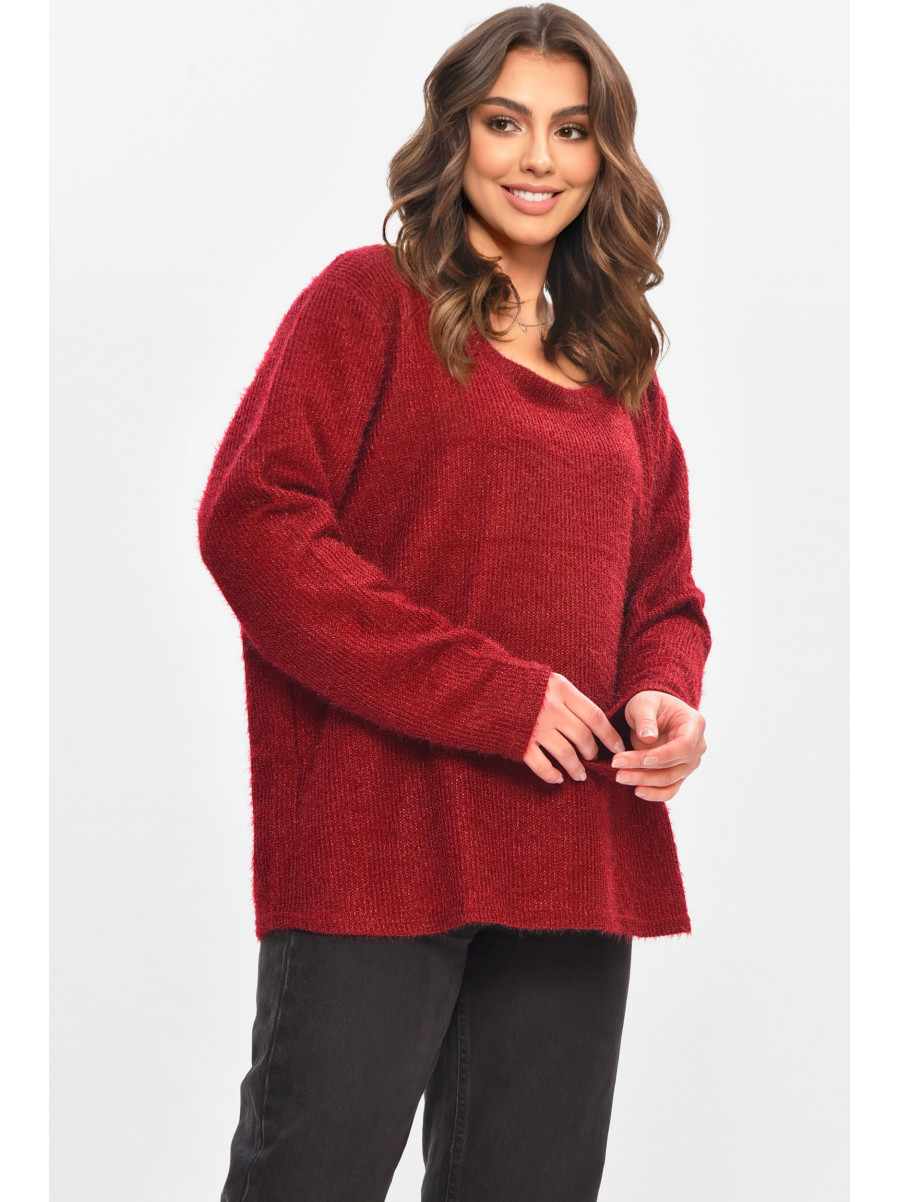 Кофта жіноча однотонна напівбатальна бордового кольору 208128C