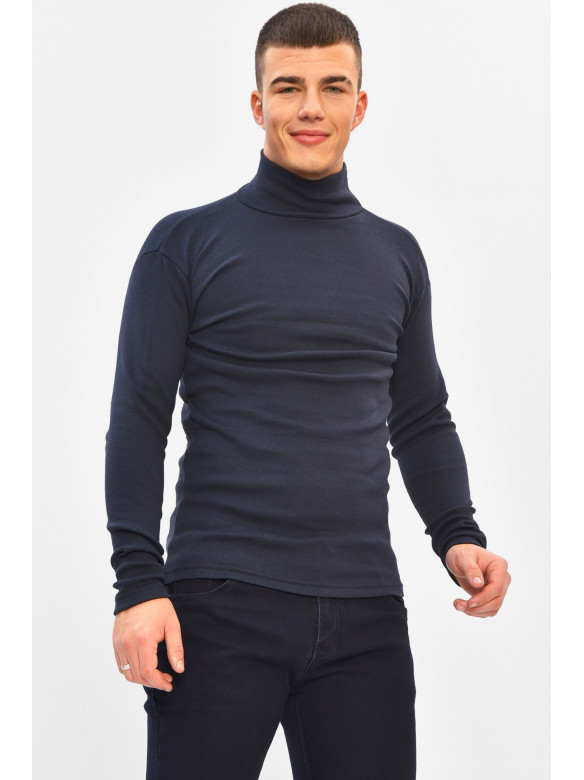 Гольф мужской однотонный на флисе тёмно-синего цвета 208133C