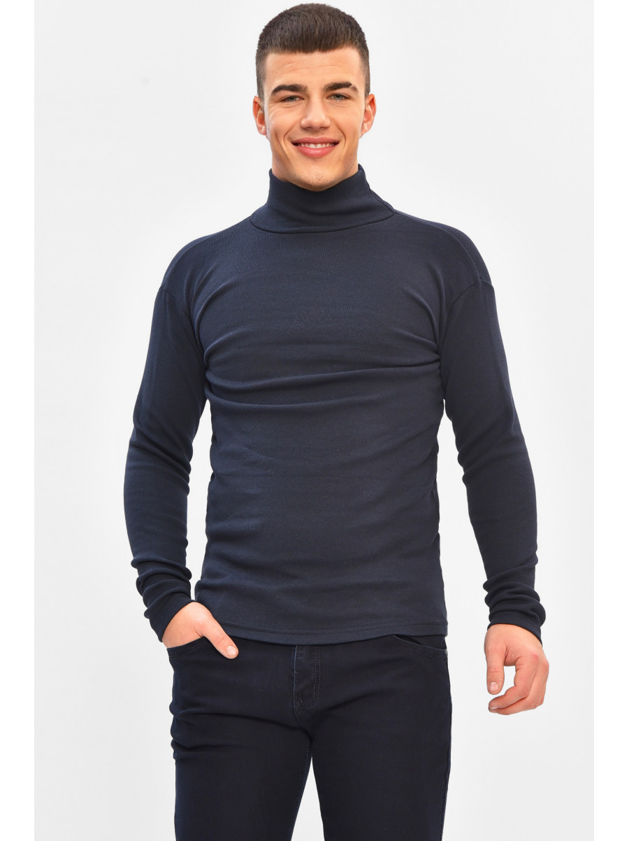Гольф мужской однотонный на флисе тёмно-синего цвета 208133C