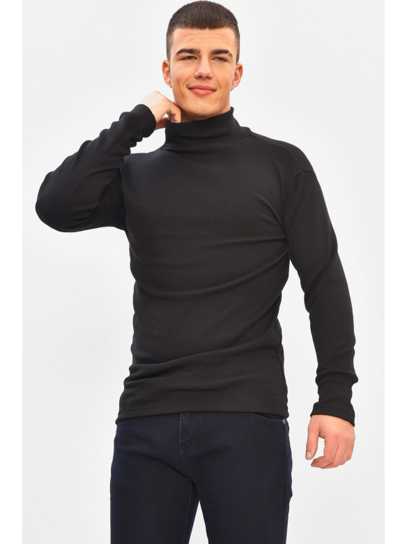 Гольф мужской однотонный на флисе черного цвета 1851 208135C