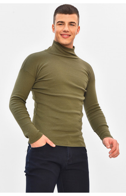 Гольф мужской однотонный на флисе цвета хаки 17037 208137C