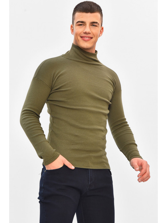 Гольф чоловічий однотонний на флісі кольору хакі 17037 208137C