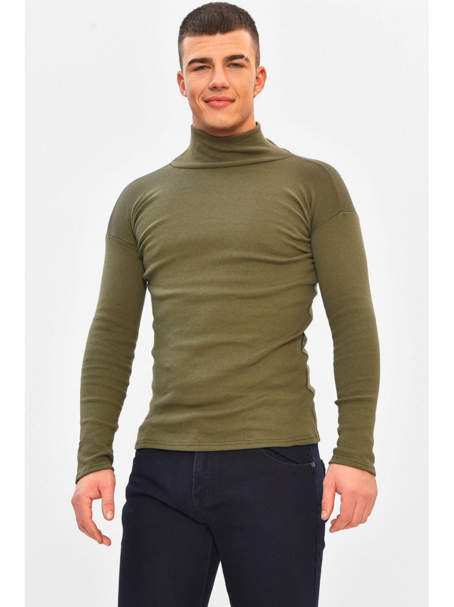 Гольф чоловічий однотонний на флісі кольору хакі 17037 208137C