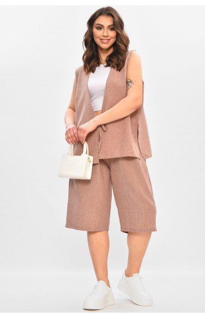 Костюм жіночий однотонний світло-коричневого кольору 49970 208144C