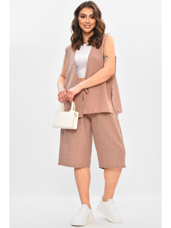 Костюм жіночий однотонний світло-коричневого кольору 49970 208144C