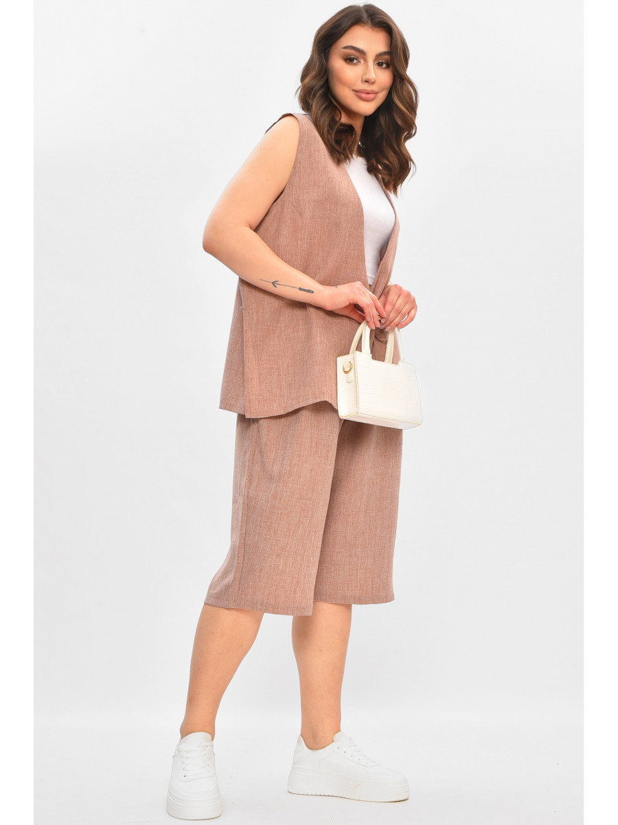 Костюм жіночий однотонний світло-коричневого кольору 49970 208144C