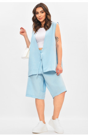 Костюм жіночий однотонний батальний блакитного кольору 49971 208146C