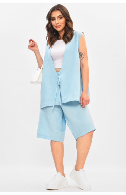 Костюм жіночий однотонний батальний блакитного кольору 49971 208146C