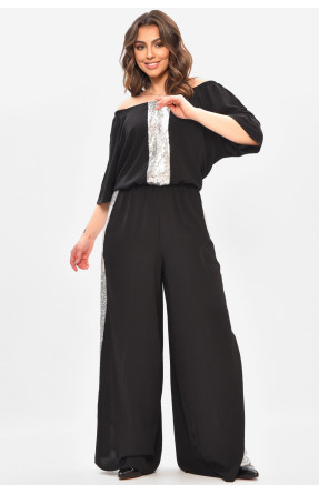 Комбинезон женский батальный черного цвета с пайетками 8430 208148C Комбинезон женский батальный черного цвета с пайетками 8430 208148C