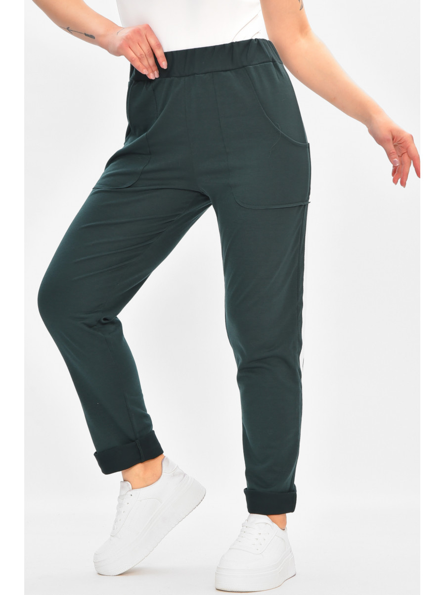 Спортивні штани жіночі однотонні темно-зеленого кольору 208163C