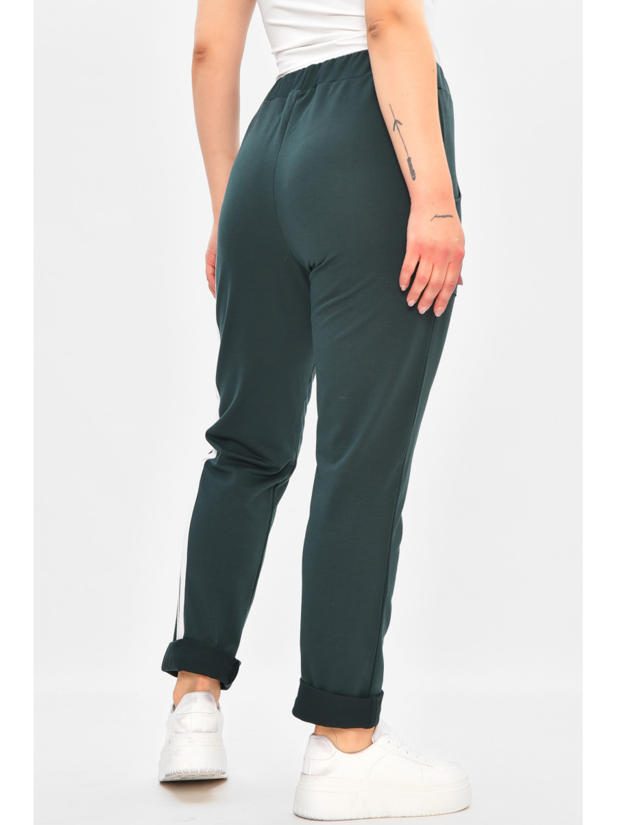 Спортивні штани жіночі однотонні темно-зеленого кольору 208163C