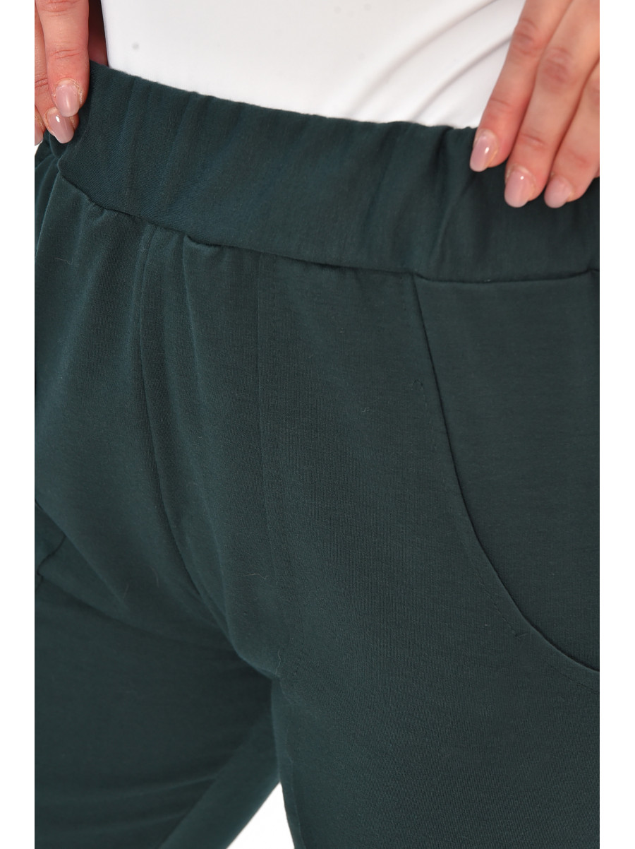 Спортивні штани жіночі однотонні темно-зеленого кольору 208163C