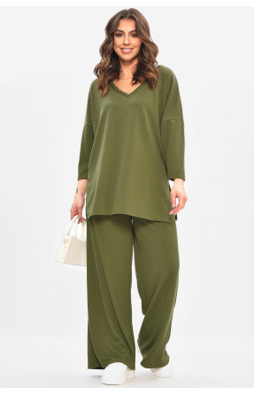 Костюм жіночий однотонний темно-зеленого кольору 208164C