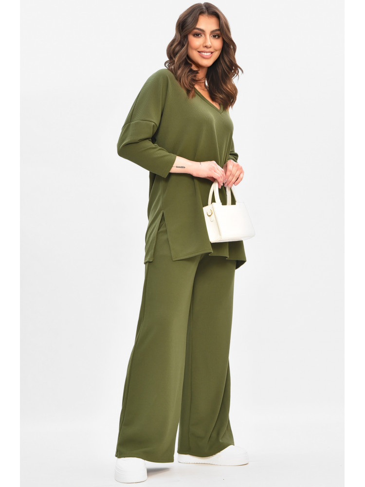Костюм жіночий однотонний темно-зеленого кольору 208164C