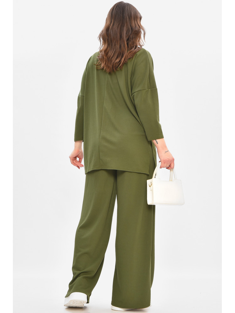 Костюм жіночий однотонний темно-зеленого кольору 208164C