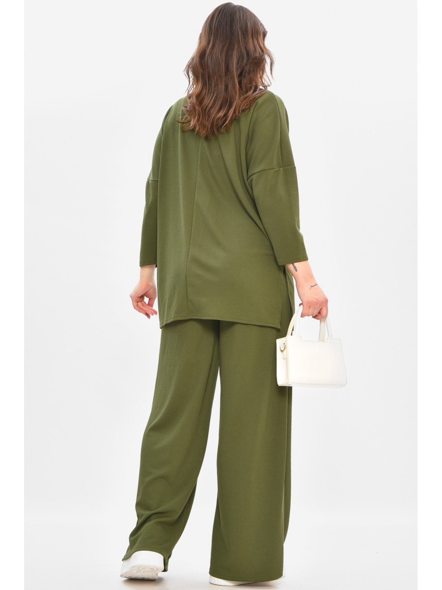 Костюм жіночий однотонний темно-зеленого кольору 208164C