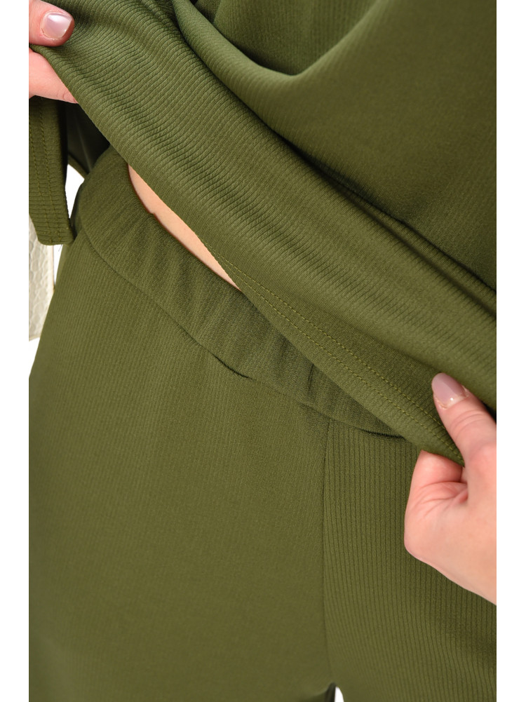 Костюм жіночий однотонний темно-зеленого кольору 208164C