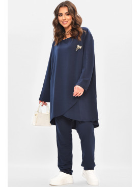 Костюм жіночий однотонний темно-синього кольору 208165C