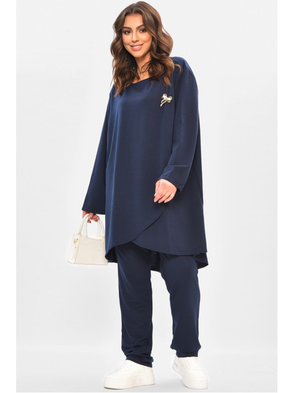 Костюм жіночий однотонний темно-синього кольору 208165C