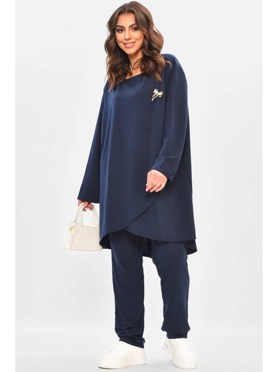 Костюм жіночий однотонний темно-синього кольору 208165C