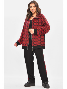 Костюм женский полубатальный черного цвета с принтом 208168C