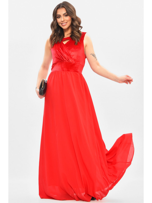 Сукня жіноча однотонна напівбатальна червоного кольору 8338 208182C