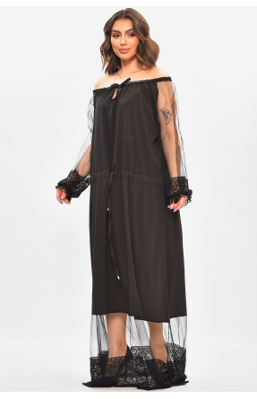 Сукня жіноча однотонна батальна чорного кольору 8242 208184C