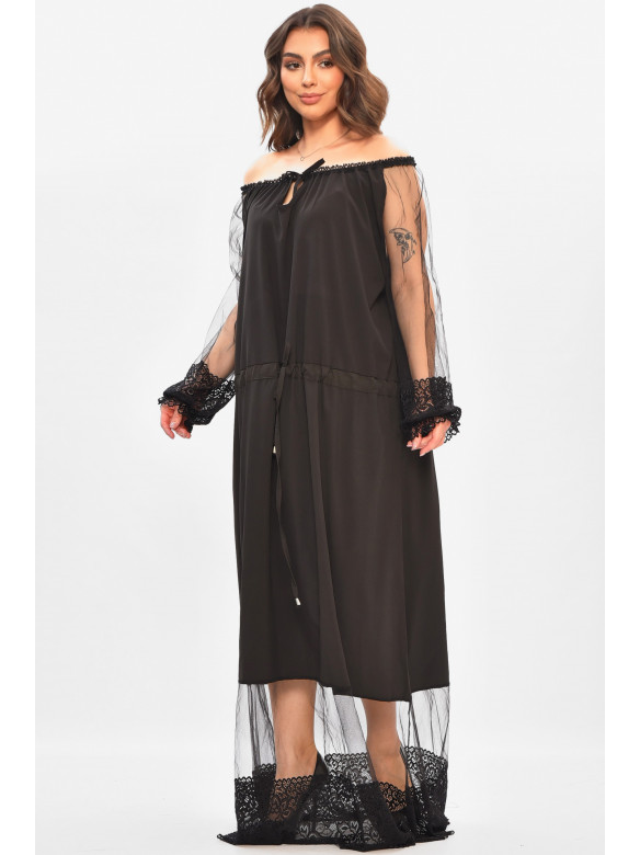 Сукня жіноча однотонна батальна чорного кольору 8242 208184C