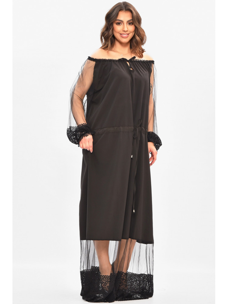 Сукня жіноча однотонна батальна чорного кольору 8242 208184C