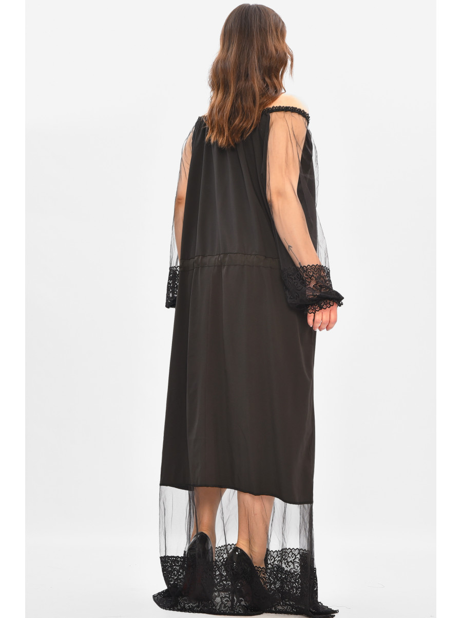 Сукня жіноча однотонна батальна чорного кольору 8242 208184C