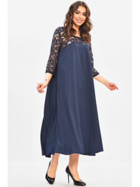 Сукня жіноча однотонна напівбатальна темно-синього кольору 8192 208185C