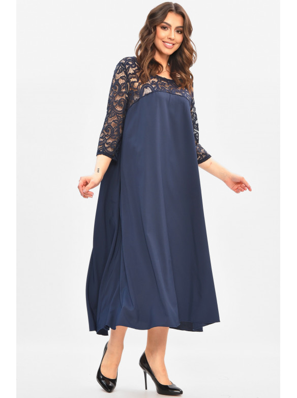 Сукня жіноча однотонна напівбатальна темно-синього кольору 8192 208185C