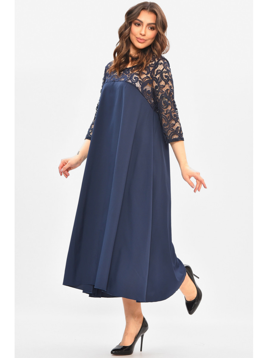 Сукня жіноча однотонна напівбатальна темно-синього кольору 8192 208185C