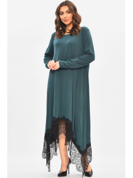Сукня жіноча однотонна батальна темно-зеленого кольору 8292 208186C