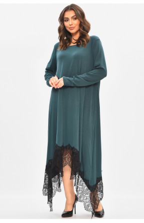 Сукня жіноча однотонна батальна темно-зеленого кольору 8292 208186C