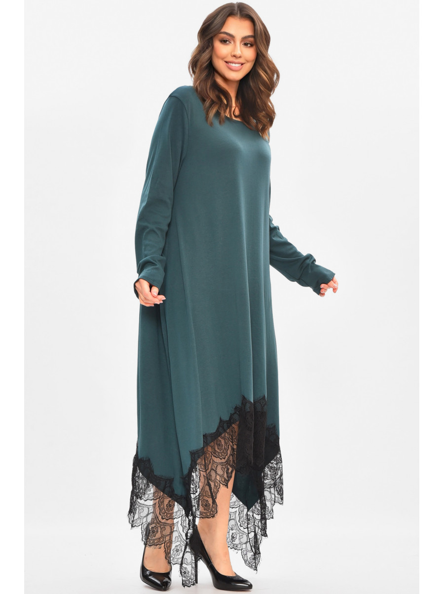 Сукня жіноча однотонна батальна темно-зеленого кольору 8292 208186C