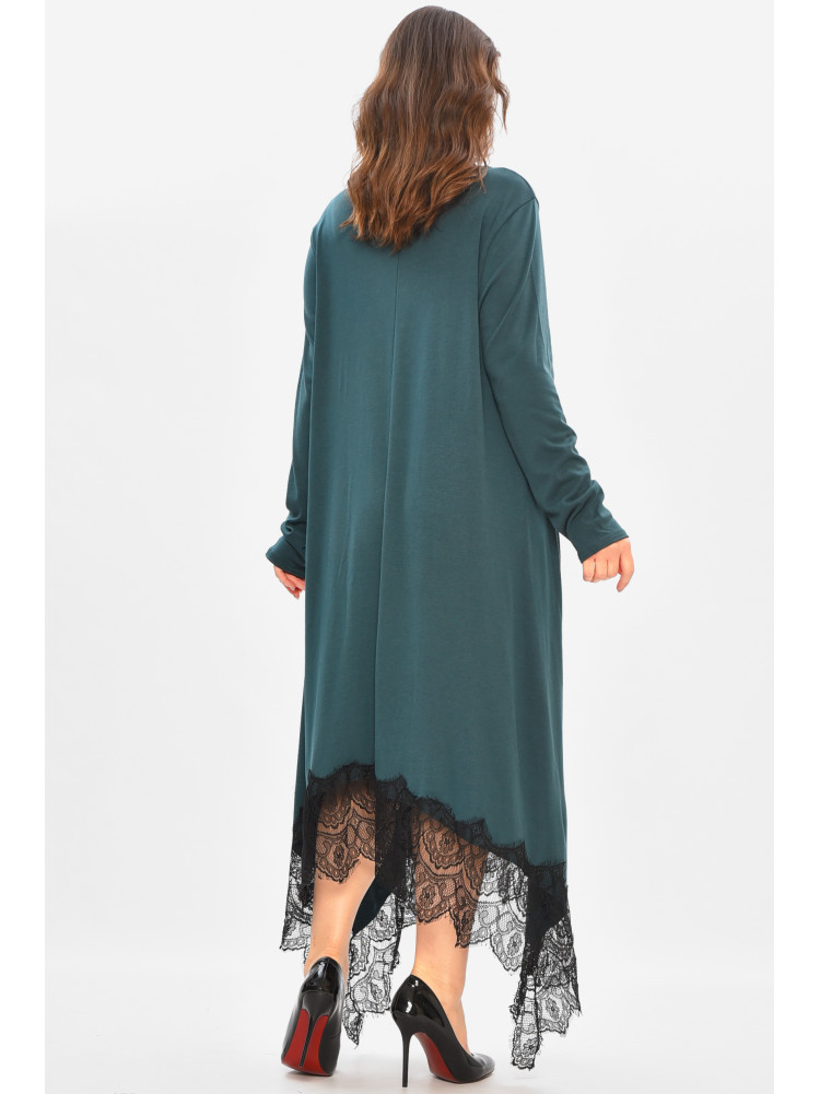 Сукня жіноча однотонна батальна темно-зеленого кольору 8292 208186C