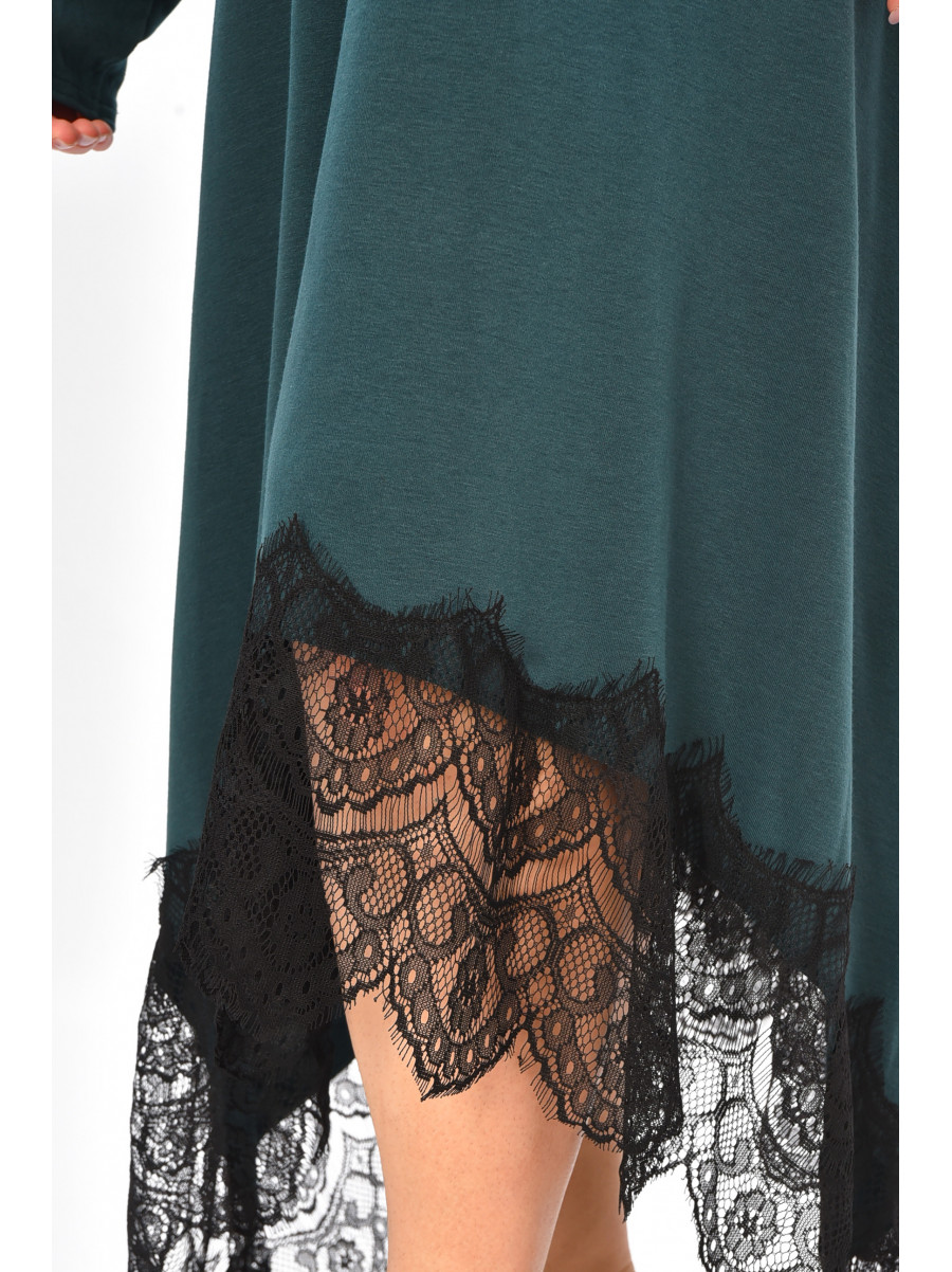 Сукня жіноча однотонна батальна темно-зеленого кольору 8292 208186C