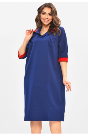 Сукня жіноча однотонна напівбатальна темно-синього кольору 8272 208187C